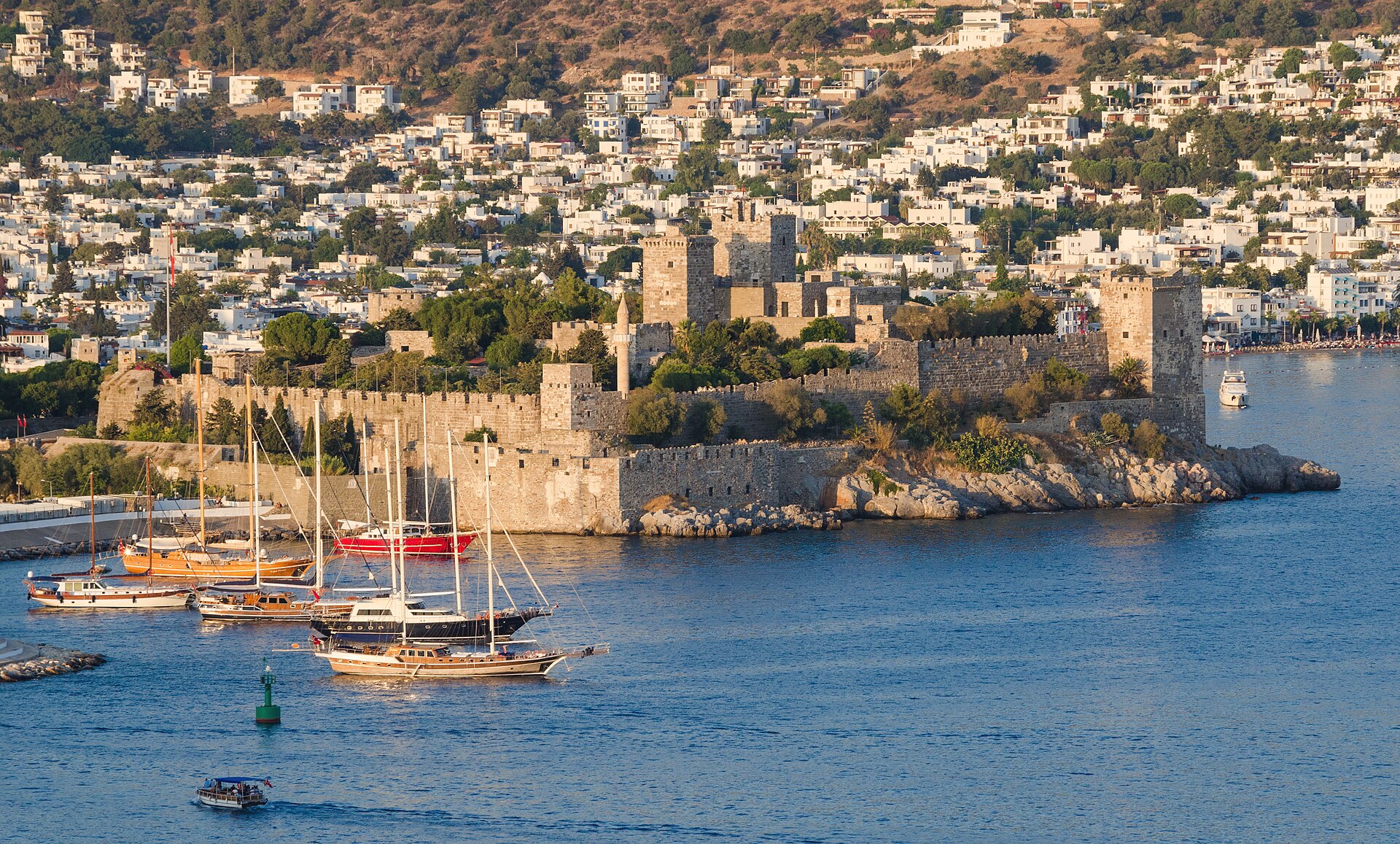 Bodrum Castle, whitewashed houses and turquoise Aegean coastline